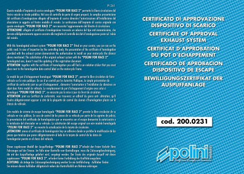 Certificato/Certificate - Polini