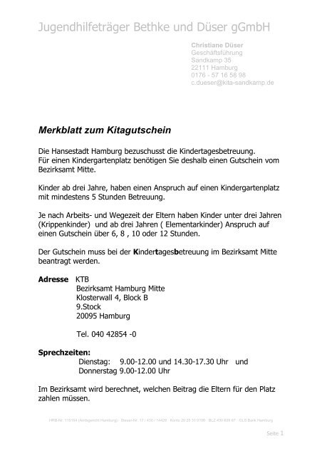 Merkblatt zum Kitagutschein - Kita Sandkamp&hellip;