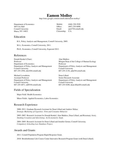 Eamon Molloy: Curriculum Vitae - Cornell University