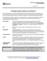 Application for Minor Variance of For Permission - Town of Markham