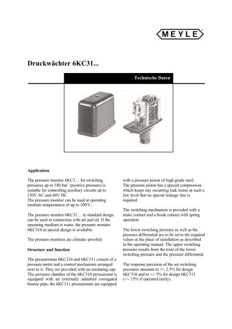 Druckwächter 6KC31... - MEYER Industrie-Electronic GmbH