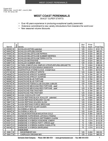 WEST COAST PERENNIALS - Germania Seed Company