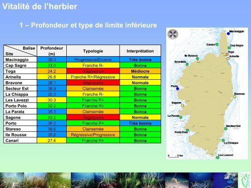 Les sites du RSP Corse - Ifremer