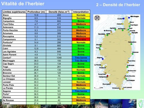 Les sites du RSP Corse - Ifremer