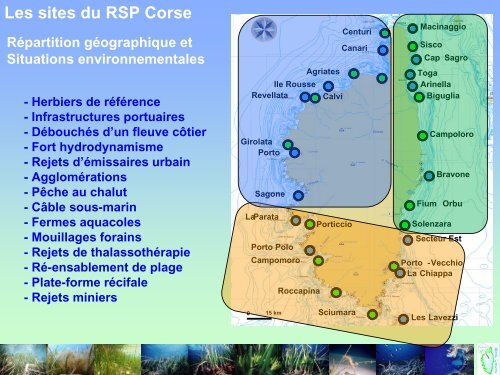 Les sites du RSP Corse - Ifremer