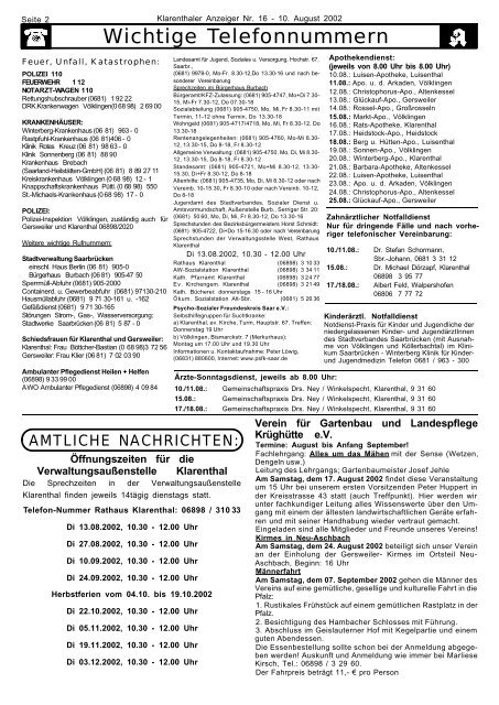Obst- und Gartenbauverein Klarenthal e.V. - Klarenthaler Anzeiger