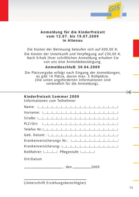 Freizeitprogramm 2009 - bei der gGIS mbH