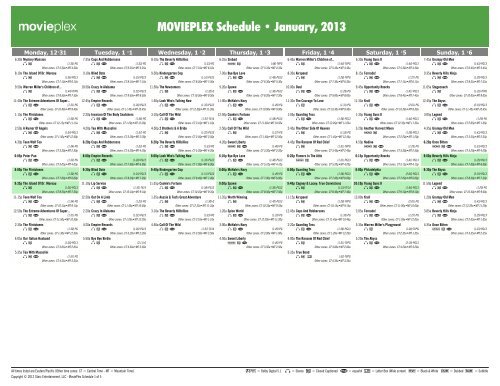 MOVIEPLEX Schedule - January, 2013 - Starz