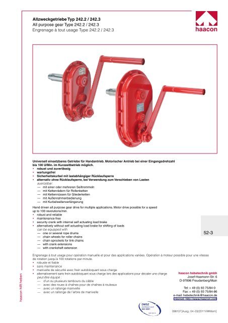 Allzweckgetriebe Typ 242.2 / 242.3 All purpose gear ... - Poduri rulante