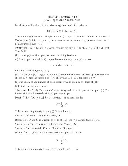 Math 341 Lecture #12 Â§3.2: Open and Closed Sets