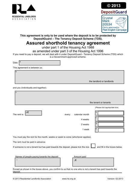 Assured shorthold tenancy agreement - Residential Landlords ...