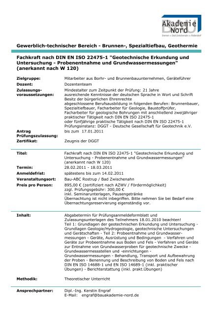 Fachkraft nach DIN EN ISO 22475-1 - BAU-Akademie-Nord