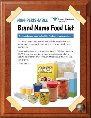 Brand Name Non-Perishable Food List - Region of Waterloo Public ...