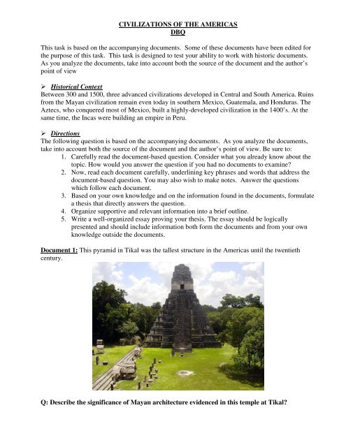 DBQ Civilizations of the Americas - White Plains Public Schools