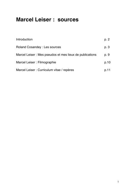 Marcel Leiser : sources (pdf) - CinÃ©mathÃ¨que suisse