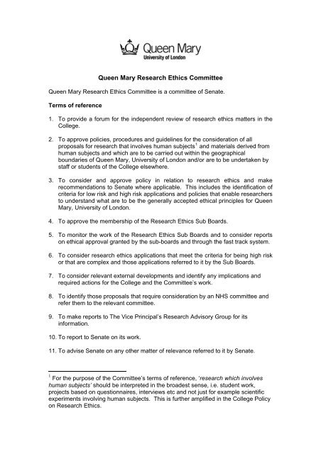 Queen Mary Research Ethics Committee - Academic Registry and ...