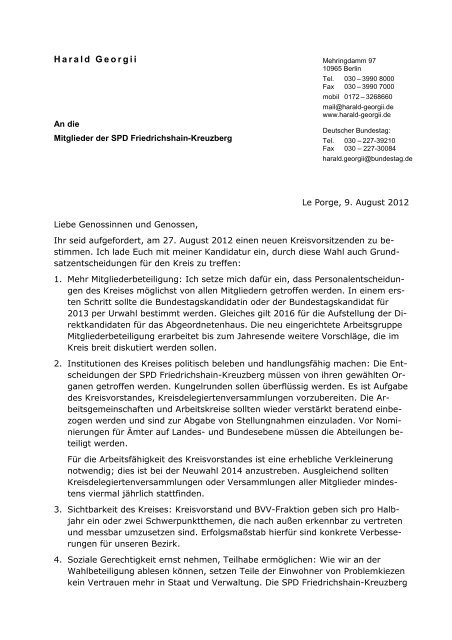 Kandidatenbrief Harald Georgii - SPD Friedrichshain-Kreuzberg