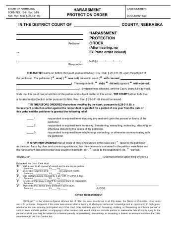 Nebraska Harassment Protection Order - District Court of Nebraska ...