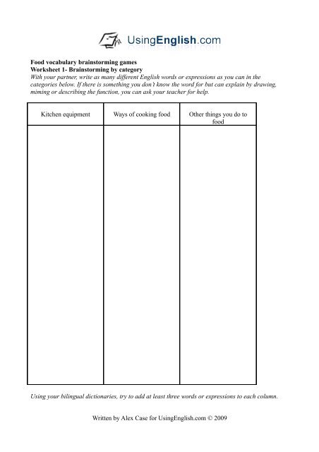 Food Vocabulary- Brainstorming