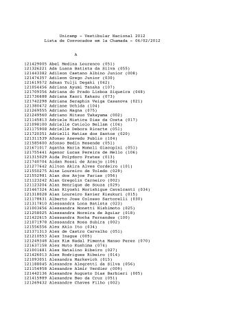 Unicamp - Vestibular Nacional 2012 Lista de Convocados em ... - Veja