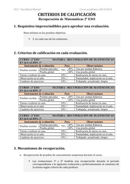 2. Criterios de calificación en cada evaluación. - ies ana maría matute