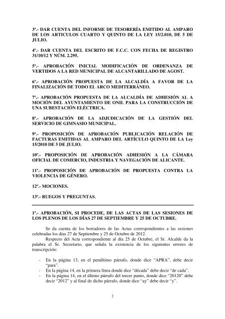 Pleno Ordinario 27/11/2012 - Ajuntament d'Agost