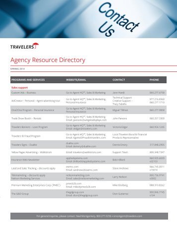 Agency Resource Directory - Travelers Insurance