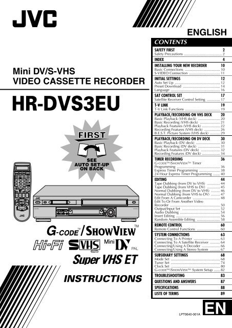 ENGLISH Mini DV/S-VHS VIDEO CASSETTE RECORDER - Jvc.dk