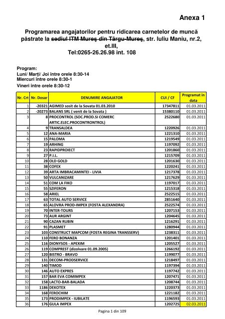 Anexa 1 - Programare Tg-Mures v2