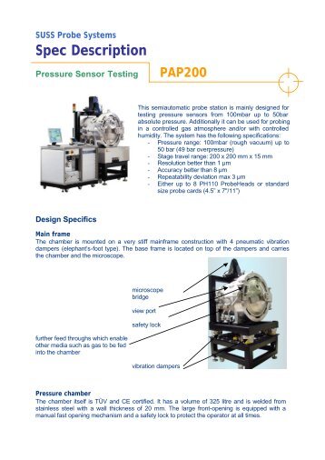 SUSS Probe Systems Spec Description Pressure Sensor Testing