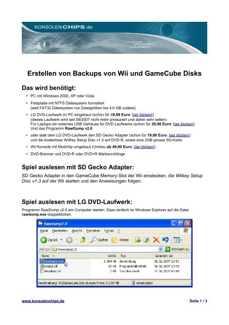 Erstellen von Backups von Wii und GameCube Disks
