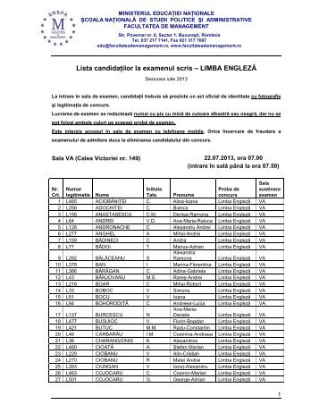 Impartirea candidatilor pentru sali - Engleza - Facultatea de ...