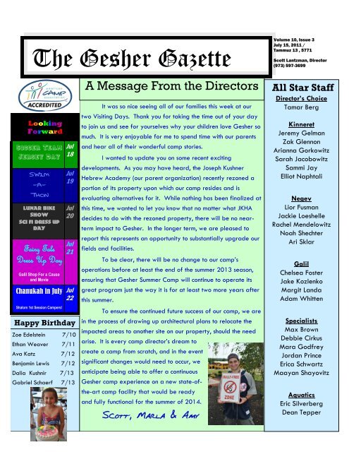 Volume 10 - Issue 3 - July 15, 2011 - Gesher Summer Camp