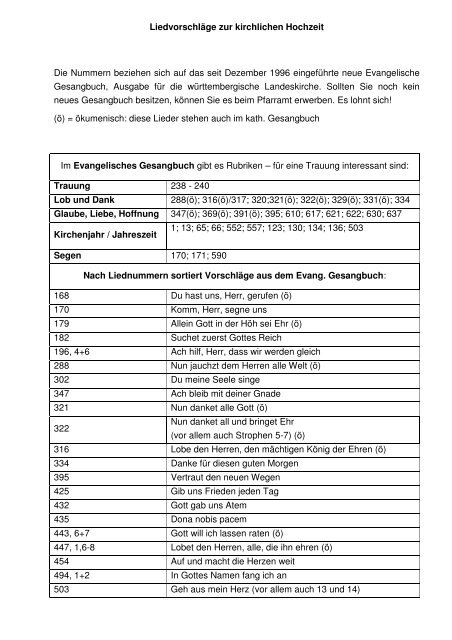 Liederliste - Evangelische Kirchengemeinde Enzberg