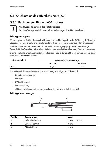 SUNNY BOY 3300 / 3800 - Installationsanleitung - BayWa re