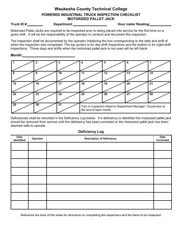 Monthly Motorized Pallet Jack Inspection Form - Waukesha County ...