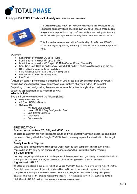 Beagle I2C/SPI Protocol Analyzer - Flash Technology Pte Ltd