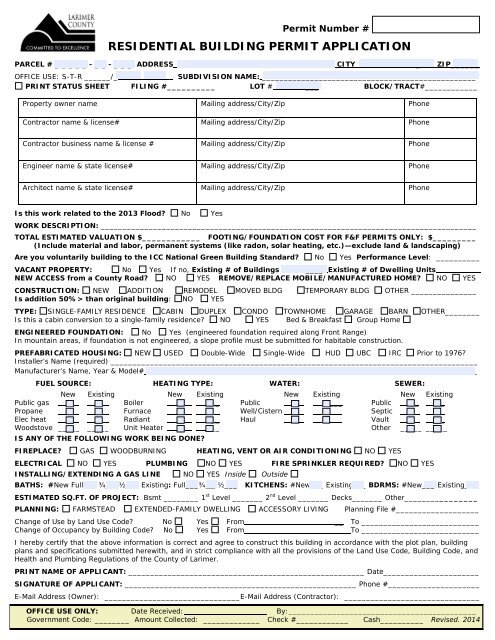 Residential Building Permit Application Form - Larimer County