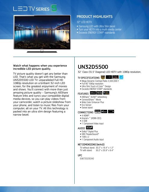 Samsung UN32D5500 - Quality TV Sales and Service
