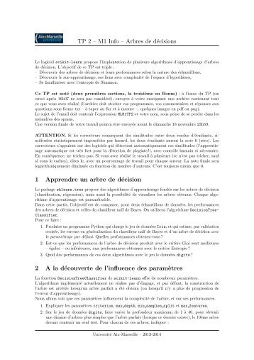 TP 2 â M1 Info â Arbres de dÃ©cisions 1 Apprendre un arbre de ...