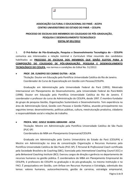 associação cultural e educacional do pará - acepa centro ... - Cesupa