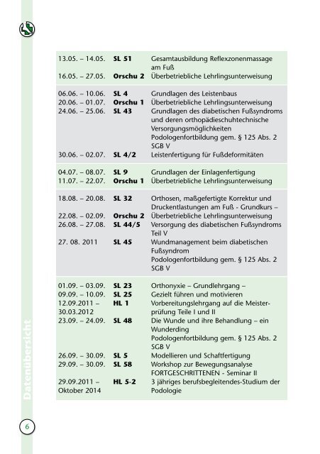 lehrgangsprogramm 2 0 1 1 - der Podologie-Schule Hannover