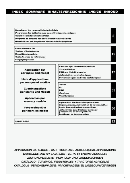 catalogue des applications vl, pl et engins agricoles