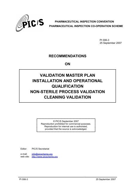 Pi 006 3 Recommendation On Validation Master Plan Pic S