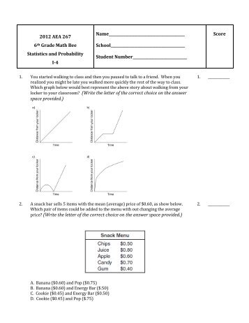 2012 AEA 267 6th Grade Math Bee Statistics and Probability I-4 ...