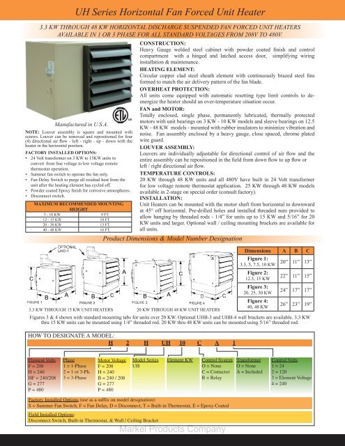 5100 Series Horizontal or Vertical Mounted Fan Forced Unit Heater