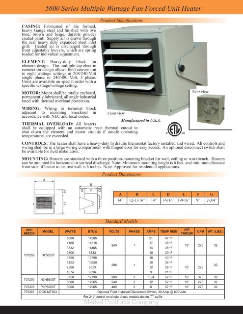 5100 Series Horizontal or Vertical Mounted Fan Forced Unit Heater