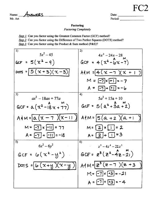 factoring worksheet pdf with answers