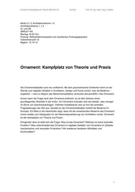 Ornament: Kampfplatz von Theorie und Praxis - Architekturtheorie