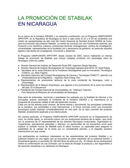 LA PROMOCIÃN DE STABILAK EN NICARAGUA - Ideassonline.org